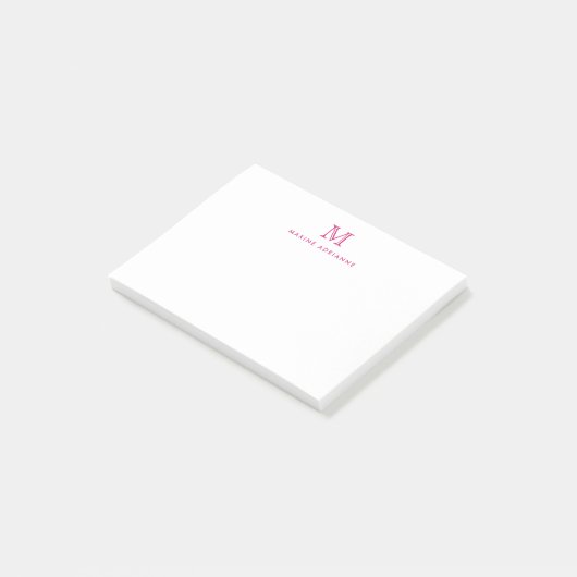 Classic Modern Girly Magenta Pink Monogram Initial Post-it Klebezettel (angewinkelt)