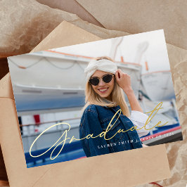 Classic Modern Gold Calligraphy Graduation Party Folieneinladung