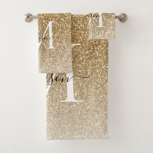 Classic Modern Gold Glitzer Monogram Girly Script Badhandtuch Set (Insitu)