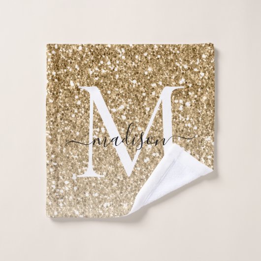 Classic Modern Gold Glitzer Monogram Girly Script Badhandtuch Set (Waschlappen)