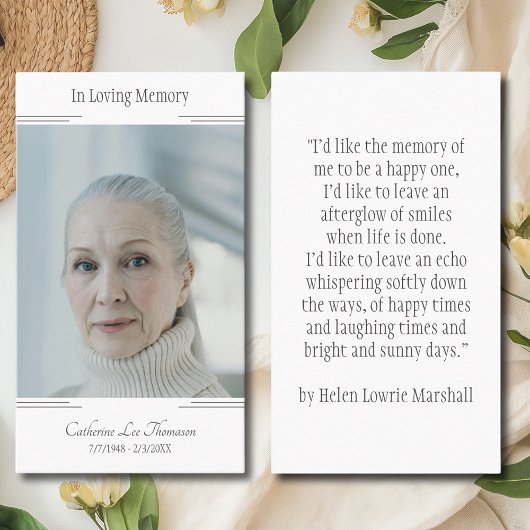Classic Modern In Loving Memory Photo Prayer Card Visitenkarte