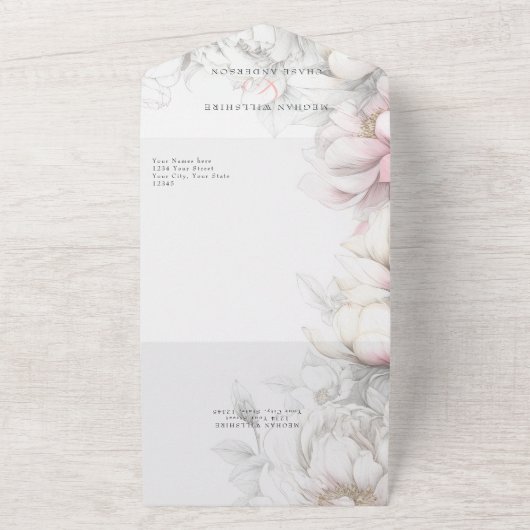Classic Modern Ivory and Blush Floral All In One Einladung (Außenbereich)
