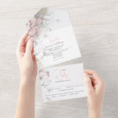 Classic Modern Ivory and Blush Floral All In One Einladung (Abreißen)