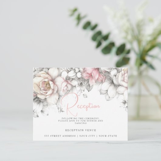Classic Modern Ivory and Blush Floral Begleitkarte (Stehend Vorderseite)