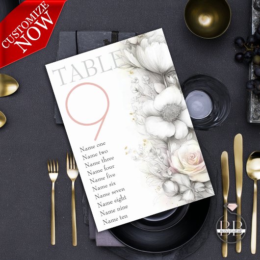 Classic Modern Ivory and Blush Floral  Tischnummer