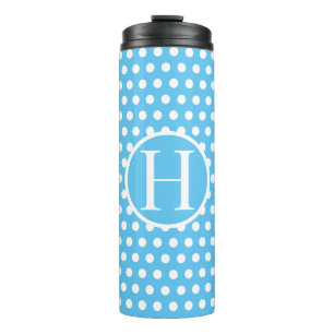 Classic Modern Light Blue Polka Dot Anfangsbuchsta Thermosbecher