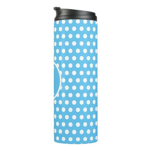 Classic Modern Light Blue Polka Dot Anfangsbuchsta Thermosbecher (Nach rechts gedreht)