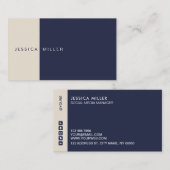Classic Modern Midnight Blue & Beige Social Media Visitenkarte (Vorne/Hinten)