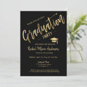 Classic Modern Minimal Black Gold Graduation Party Einladung (Stehend Vorderseite)