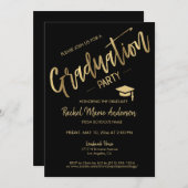 Classic Modern Minimal Black Gold Graduation Party Einladung (Vorne/Hinten)