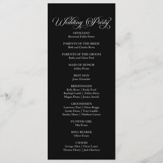 Classic Modern Minimal Minimalistisch Hochzeit Programm (Rückseite)