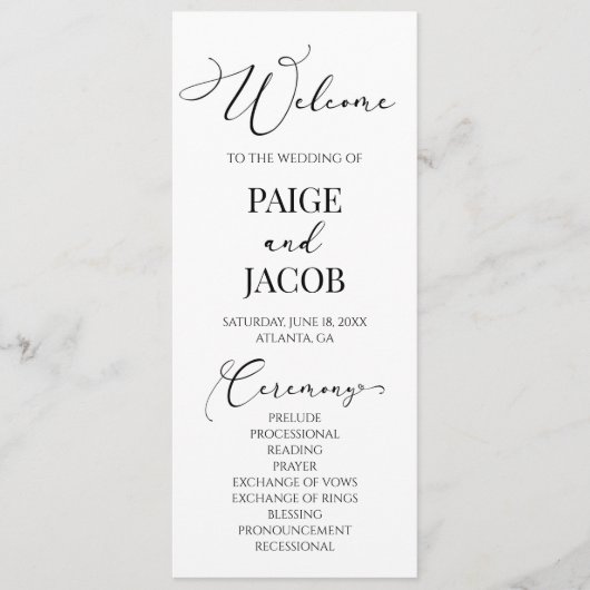 Classic Modern Minimal Minimalistisch Hochzeit Programm (Vorderseite)