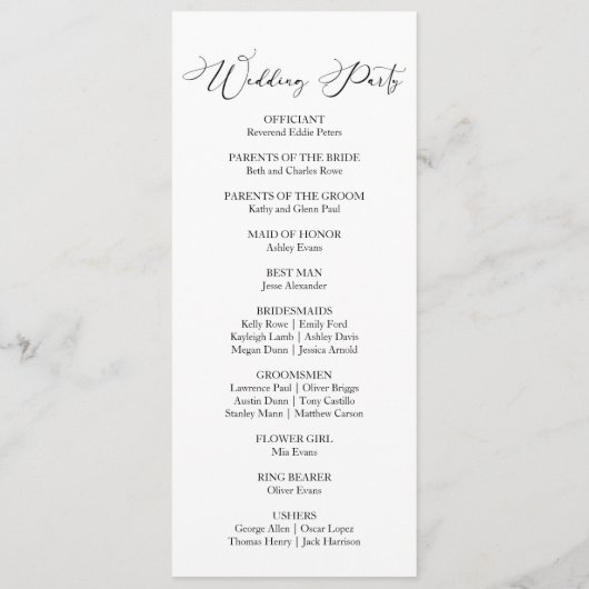 Classic Modern Minimal Minimalistisch Hochzeit Programm (Rückseite)