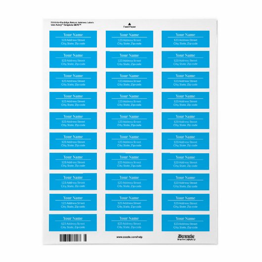 Classic Modern Minimalistisch Sky Blue Name Addres (Vorne)