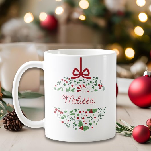 Classic Modern Red Green Floral Berries Weihnachte Kaffeetasse