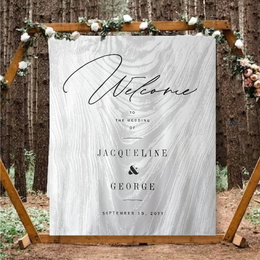 Classic Modern Rustic Wood Winter Wedding Willkomm Wandteppich