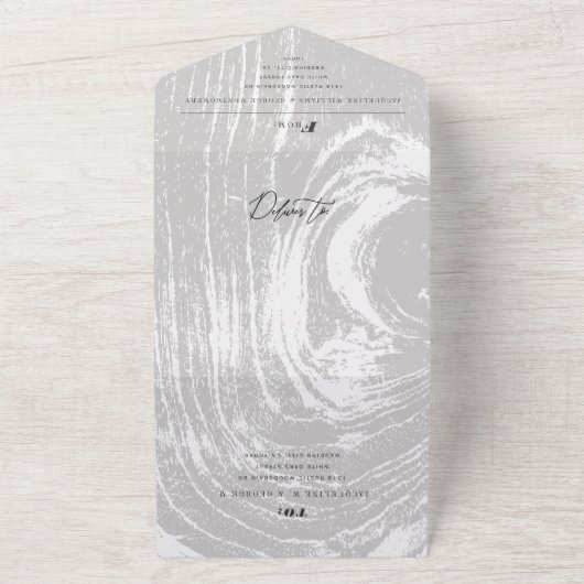 Classic Modern Rustic Woodgrain Winter Wedding All In One Einladung (Außenbereich)