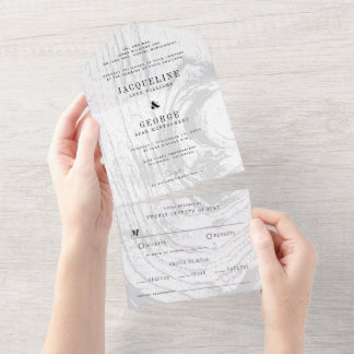 Classic Modern Rustic Woodgrain Winter Wedding All In One Einladung