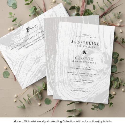 Classic Modern Rustic Woodgrain Winter Wedding Einladung