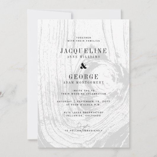 Classic Modern Rustic Woodgrain Winter Wedding Einladung (Vorderseite)
