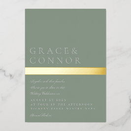 Classic Modern Sage Green Gold Stripe Wedding Folieneinladung