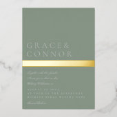 Classic Modern Sage Green Gold Stripe Wedding Folieneinladung (Vorderseite)