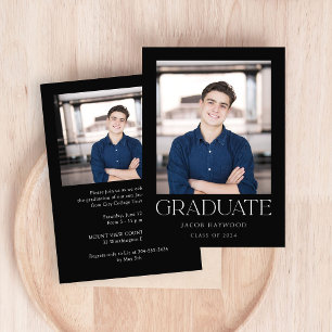 Classic Modern Schwarz-weiß Foto Graduation Party Einladung
