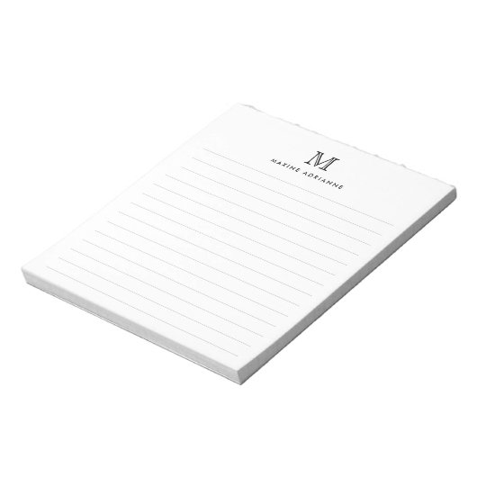 Classic Modern Simple Basic Black Monogram Lined N Notizblock (Rotiert)