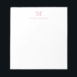 Classic Modern Simple Basic Pink Monogram Initial Notizblock<br><div class="desc">Das Design zeichnet sich durch einen personalisierten Monogramm-Initial und Namen in einem einfachen und modernen typografischen Schriftart aus.</div>