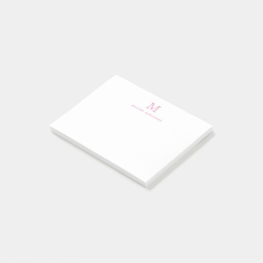 Classic Modern Simple Clean Pink Monogram Initial Post-it Klebezettel (angewinkelt)