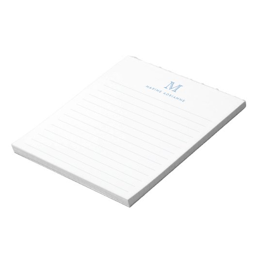 Classic Modern Simple Dusty Blue Monogram Lined Notizblock (Rotiert)