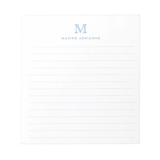 Classic Modern Simple Dusty Blue Monogram Lined Notizblock (Vorderseite)