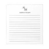 Classic Modern Simple Monogram Initial Lined Notizblock (Vorderseite)