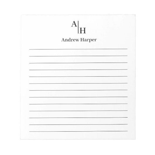 Classic Modern Simple Monogram Initial Lined Notizblock (Vorderseite)