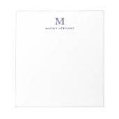 Classic Modern Simple Navy Blue Monogram Initial Notizblock (Vorderseite)