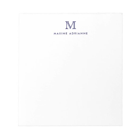 Classic Modern Simple Navy Blue Monogram Initial Notizblock (Vorderseite)