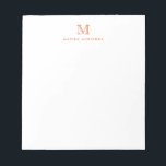 Classic Modern Simple Orange Monogram Initial Notizblock<br><div class="desc">Das Design zeichnet sich durch einen personalisierten Monogramm-Initial und Namen in einem einfachen und modernen typografischen Schriftart aus.</div>