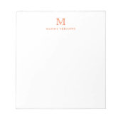 Classic Modern Simple Orange Monogram Initial Notizblock (Vorderseite)