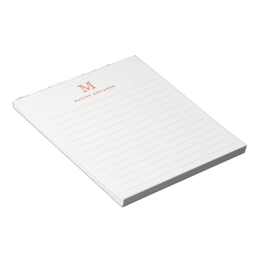 Classic Modern Simple Orange Monogram Lined Notizblock (angewinkelt)
