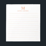 Classic Modern Simple Orange Monogram Lined Notizblock<br><div class="desc">Klassisches,  einfaches,  klassisches Orange Monogram,  das mit dem Editor verbunden ist</div>