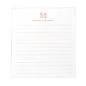 Classic Modern Simple Orange Monogram Lined Notizblock (Vorderseite)