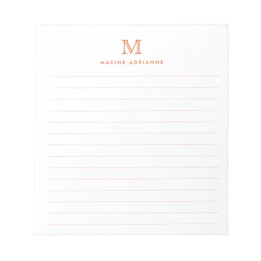 Classic Modern Simple Orange Monogram Lined Notizblock (Vorderseite)