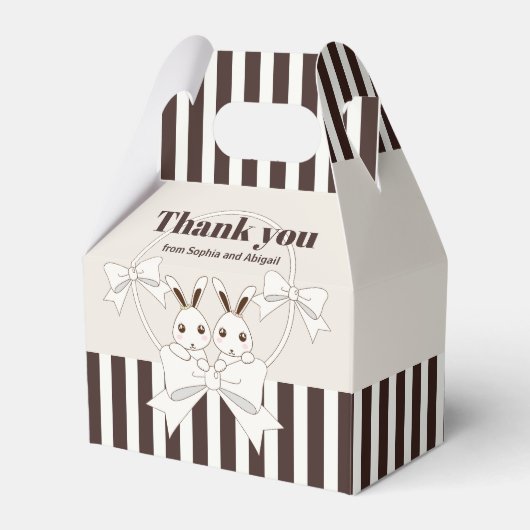 Classic Modern Stripe Niedlich Twin Bunny Girl Par Geschenkschachtel (Vorderseite)
