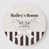 Classic Modern Stripe Niedlich Twin Bunny Kids Große Wanduhr (Vorderseite)