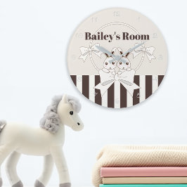 Classic Modern Stripe Niedlich Twin Bunny Kids Große Wanduhr