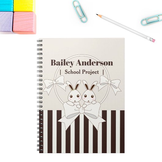 Classic Modern Stripe Niedlicher Cartoon Twin Bunn Notizblock