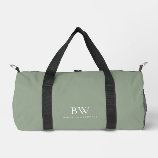 Classic Modern Stylish Sage Green White Monogram Duffle Bag (Vorderseite)