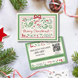 Classic Modern Vintag Red Green Floral Weihnachten Rabattkarte