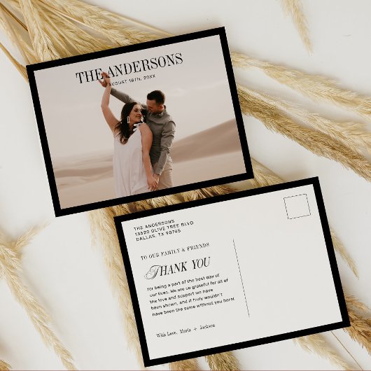 Classic Modern Wedding Foto Vielen Dank Postkarte