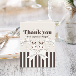 Classic Moderner Niedlicher Cartoon Bunny Twin Gir Dankeskarte